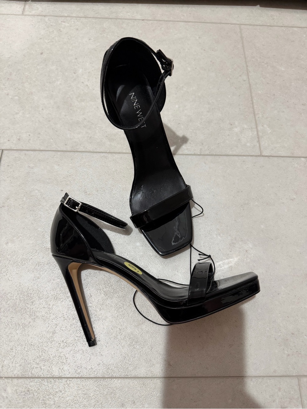 Nine West Black Patent High Heel Ankle-Strap Sandals